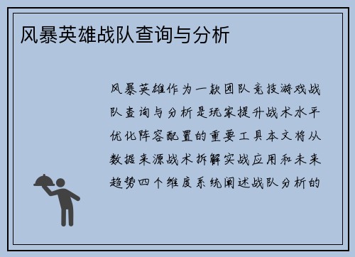 风暴英雄战队查询与分析